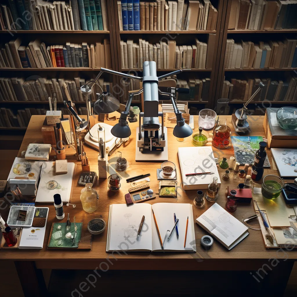 Overhead view of organized science materials on a lab table. - Image 3