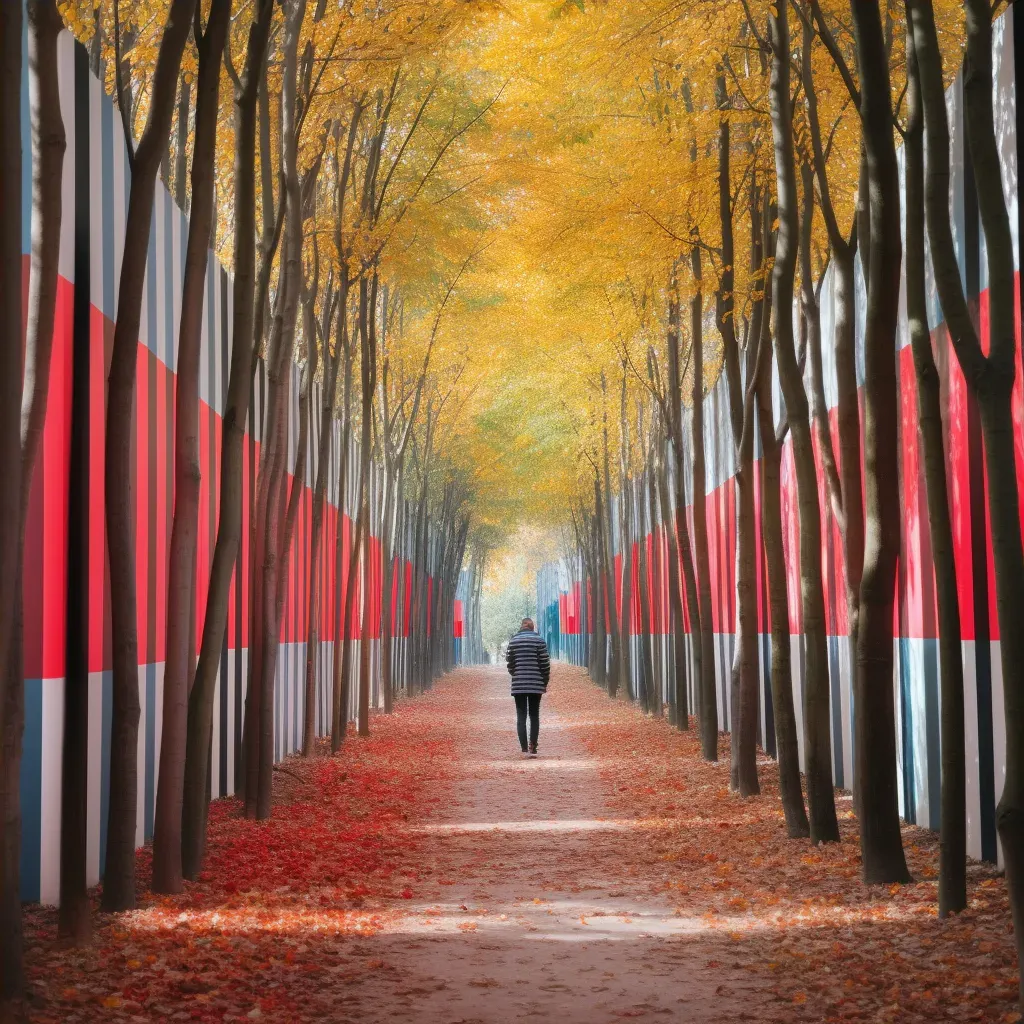 Artwork of a traveler walking through autumn leaves symbolizing life transitions - Image 4