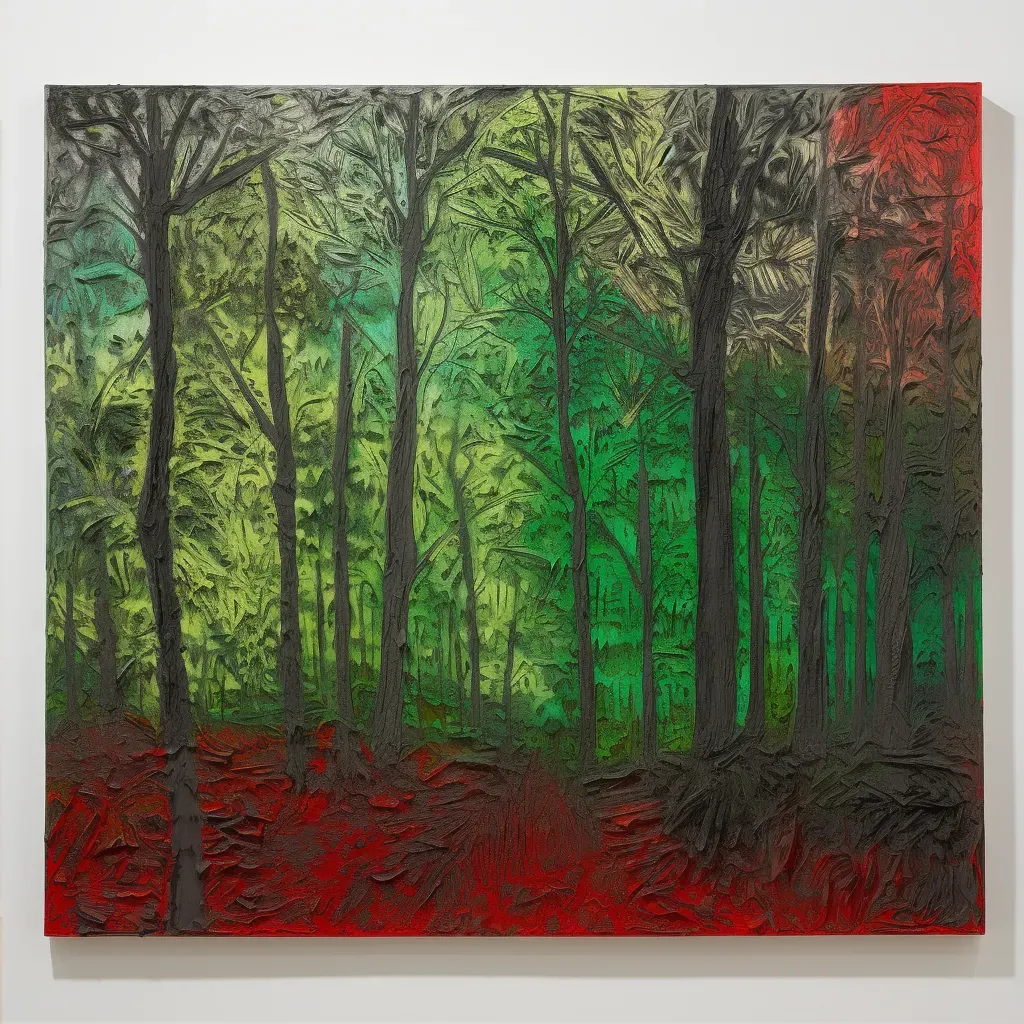 Monochrome forest painting with vibrant palette - Image 2