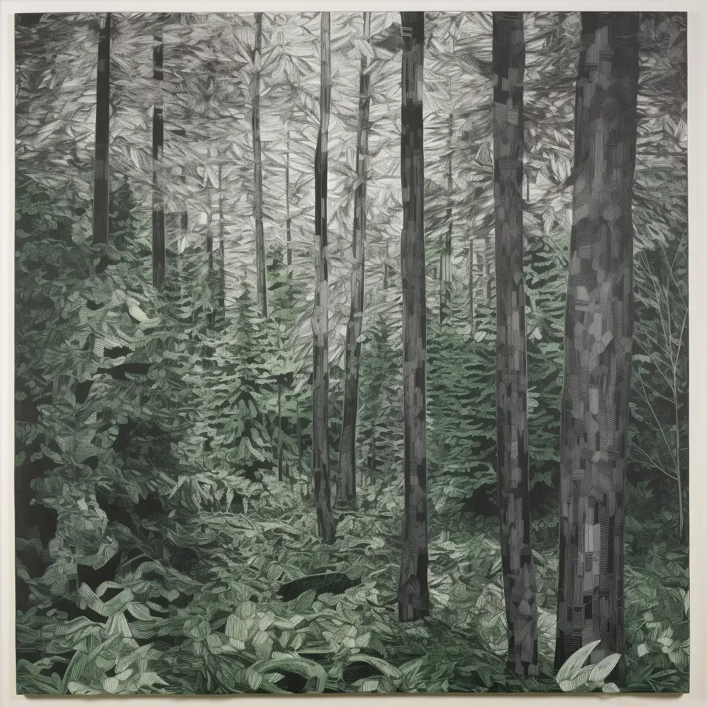 Monochrome forest painting with vibrant palette - Image 4