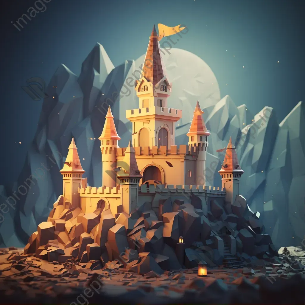 Mysterious castle depicted in geometric low poly art style - Image 1