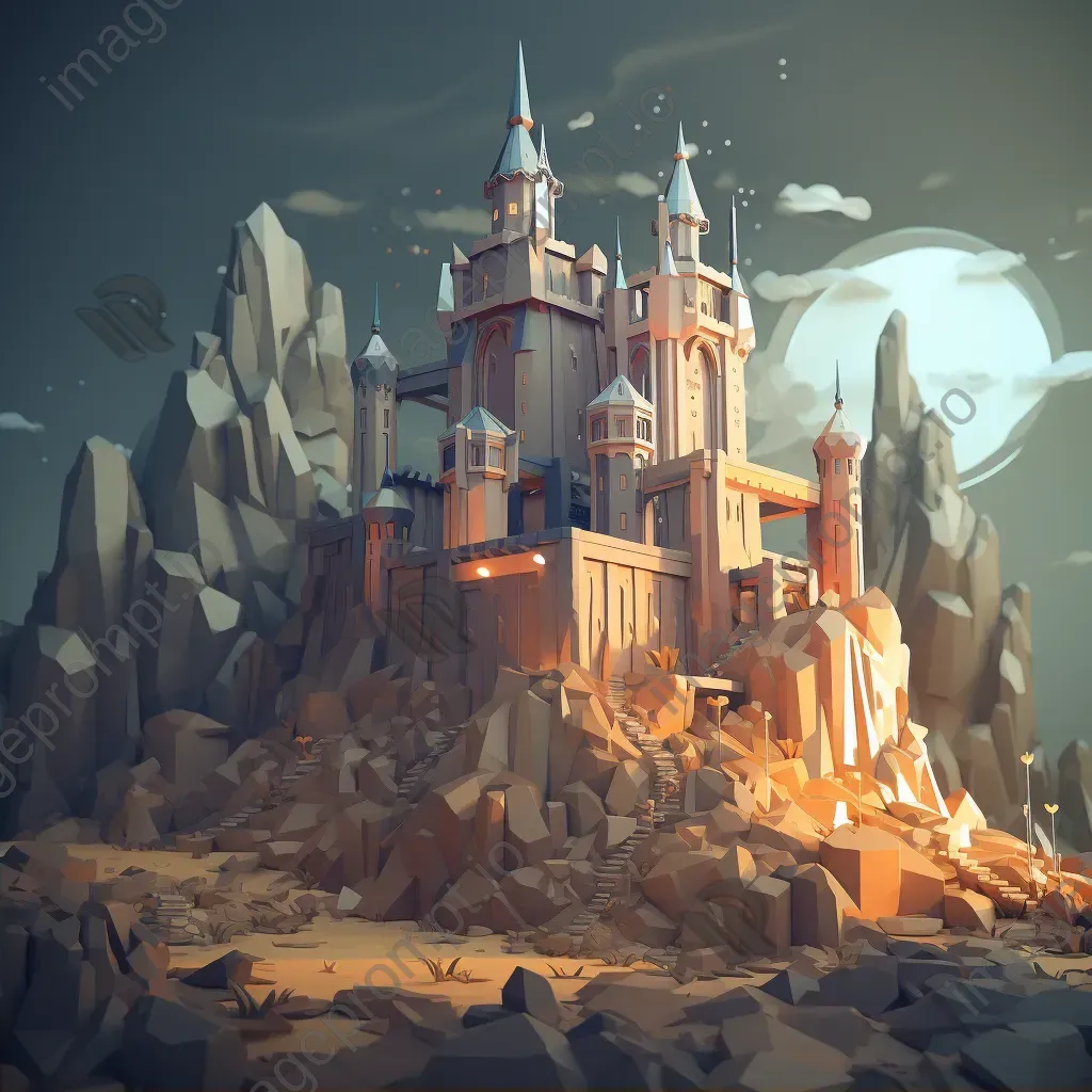 Mysterious castle depicted in geometric low poly art style - Image 2