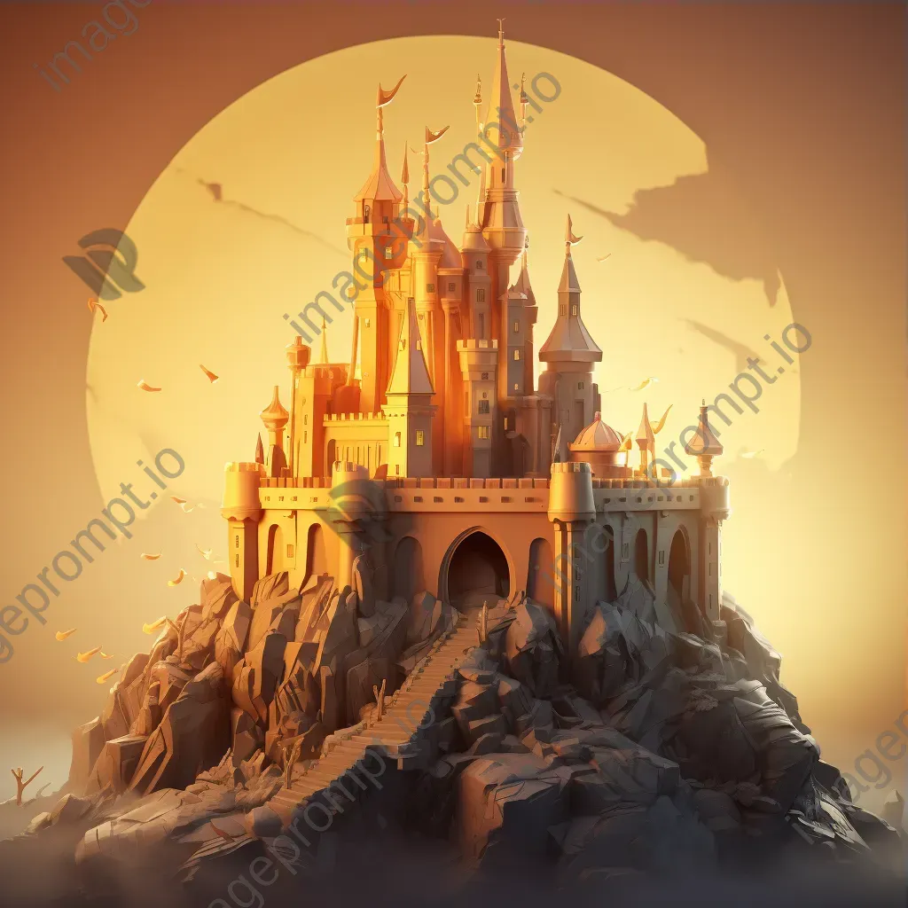 Mysterious castle depicted in geometric low poly art style - Image 3