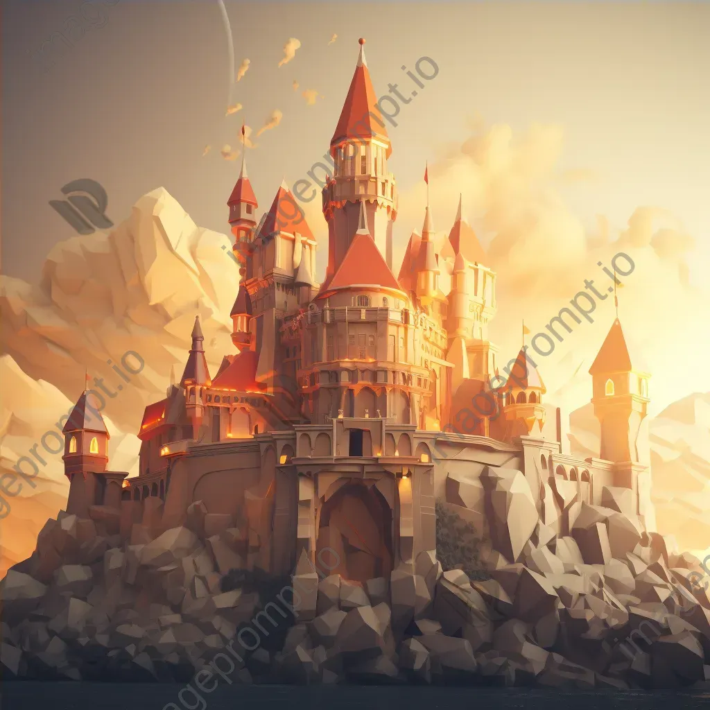 Mysterious castle depicted in geometric low poly art style - Image 4