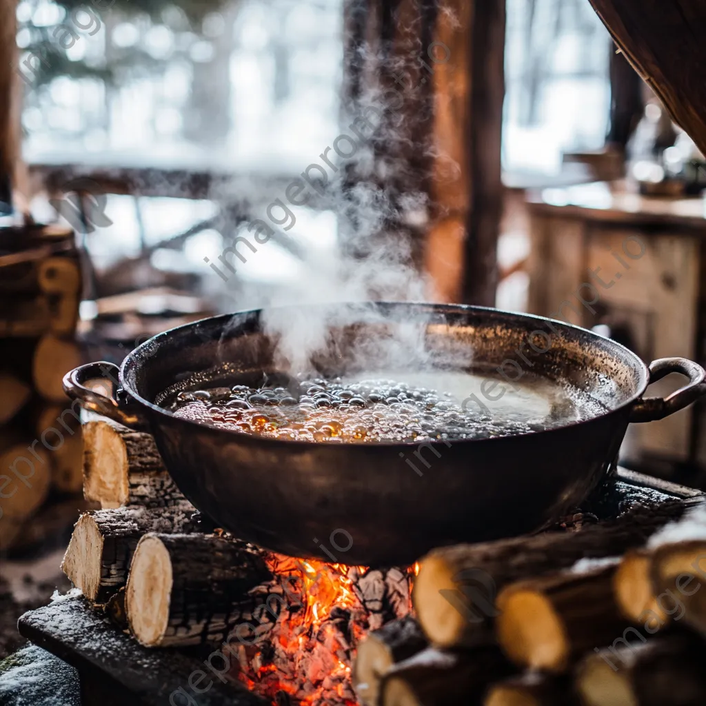 Close-up shot of maple syrup cooking in a large cauldron - Image 4