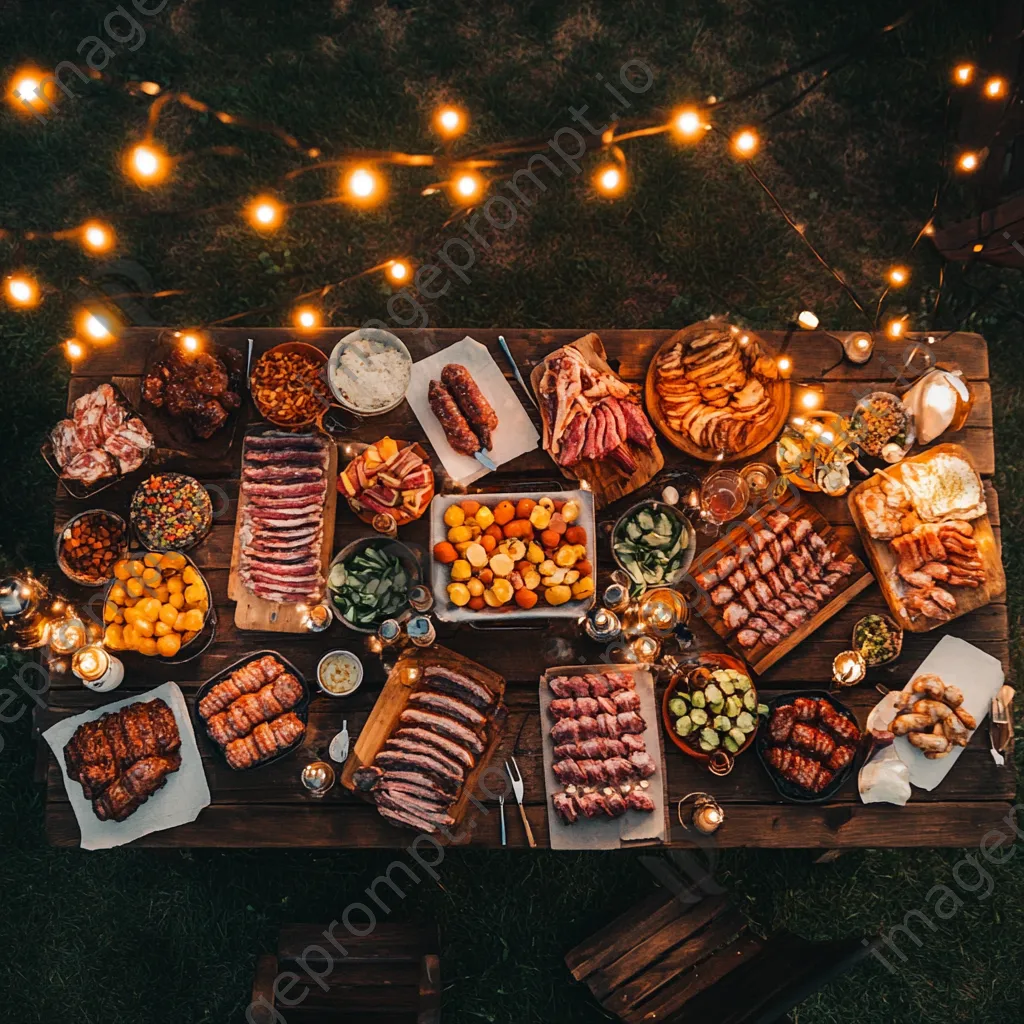 Aerial view of a barbecue spread on a picnic table - Image 2