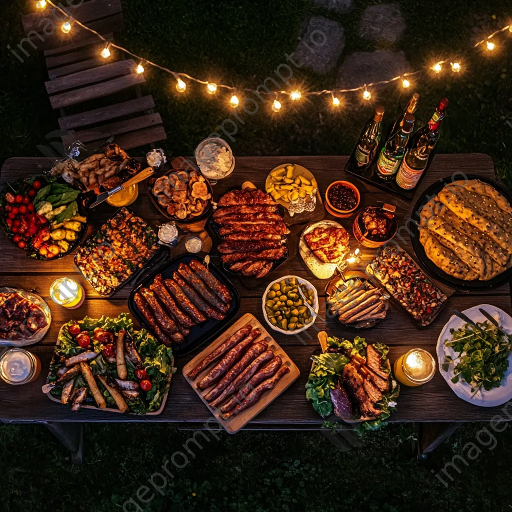 Aerial view of a barbecue spread on a picnic table - Image 3