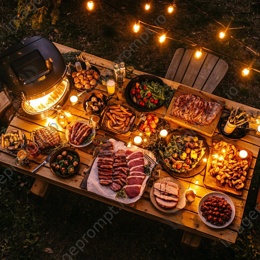 Aerial view of a barbecue spread on a picnic table - Image 4