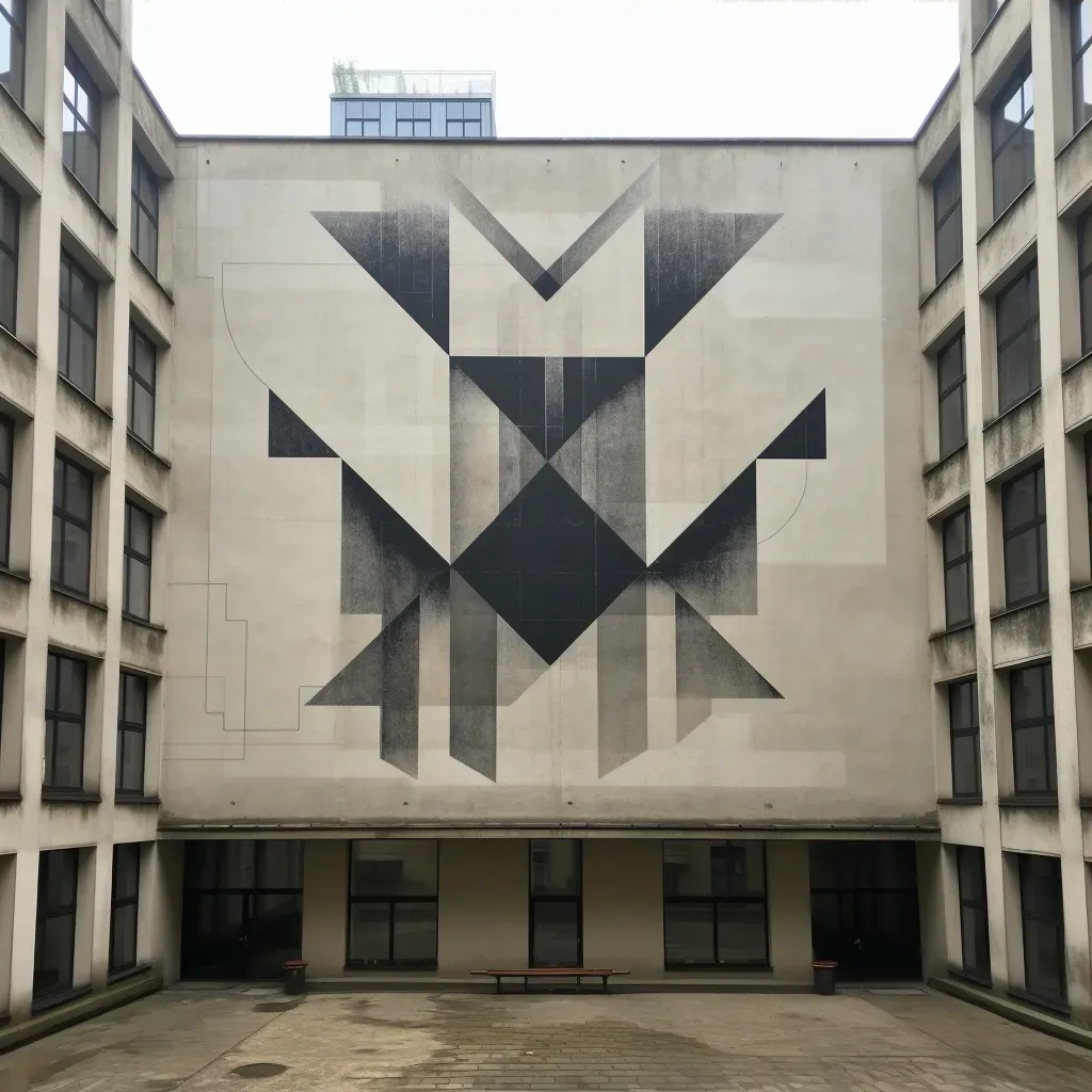 Image of a minimalist geometric mural on a modern office building integrating art into the corporate environment - Image 3