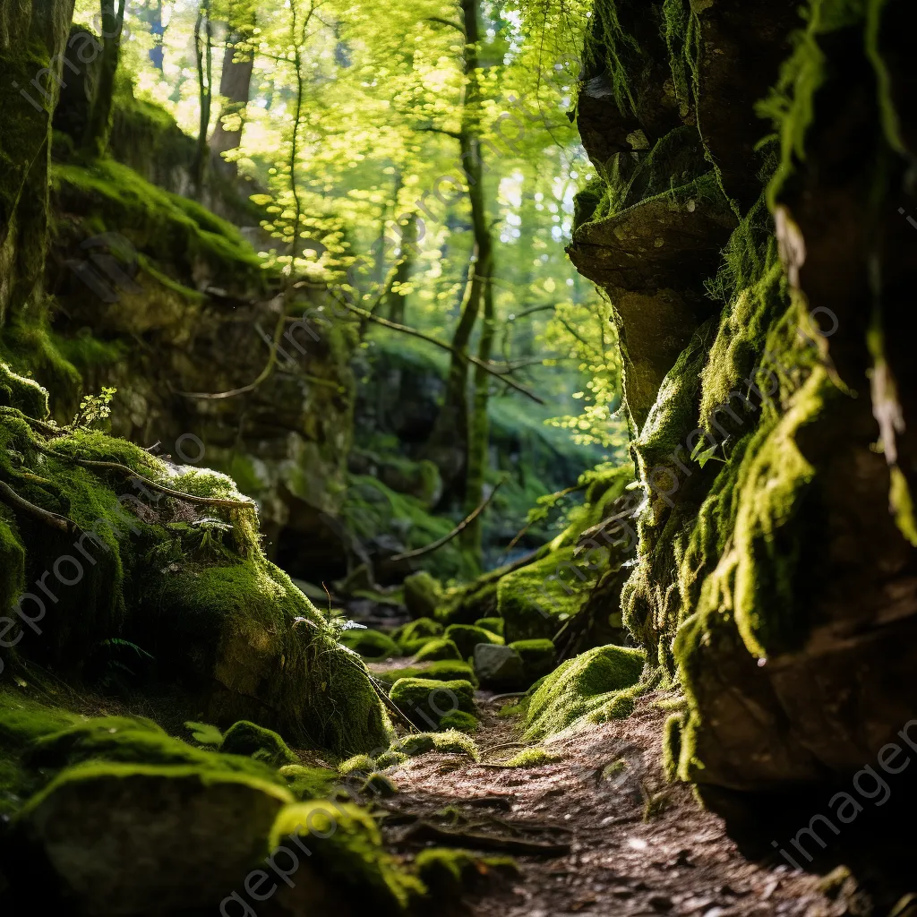 Ancient stone cliffs covered in vibrant green moss. - Image 4