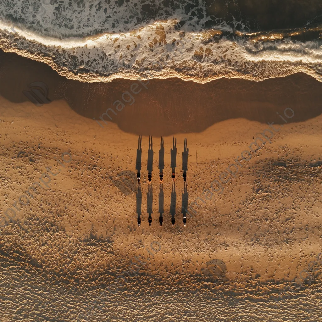 Aerial view of beach yoga session at sunset. - Image 1