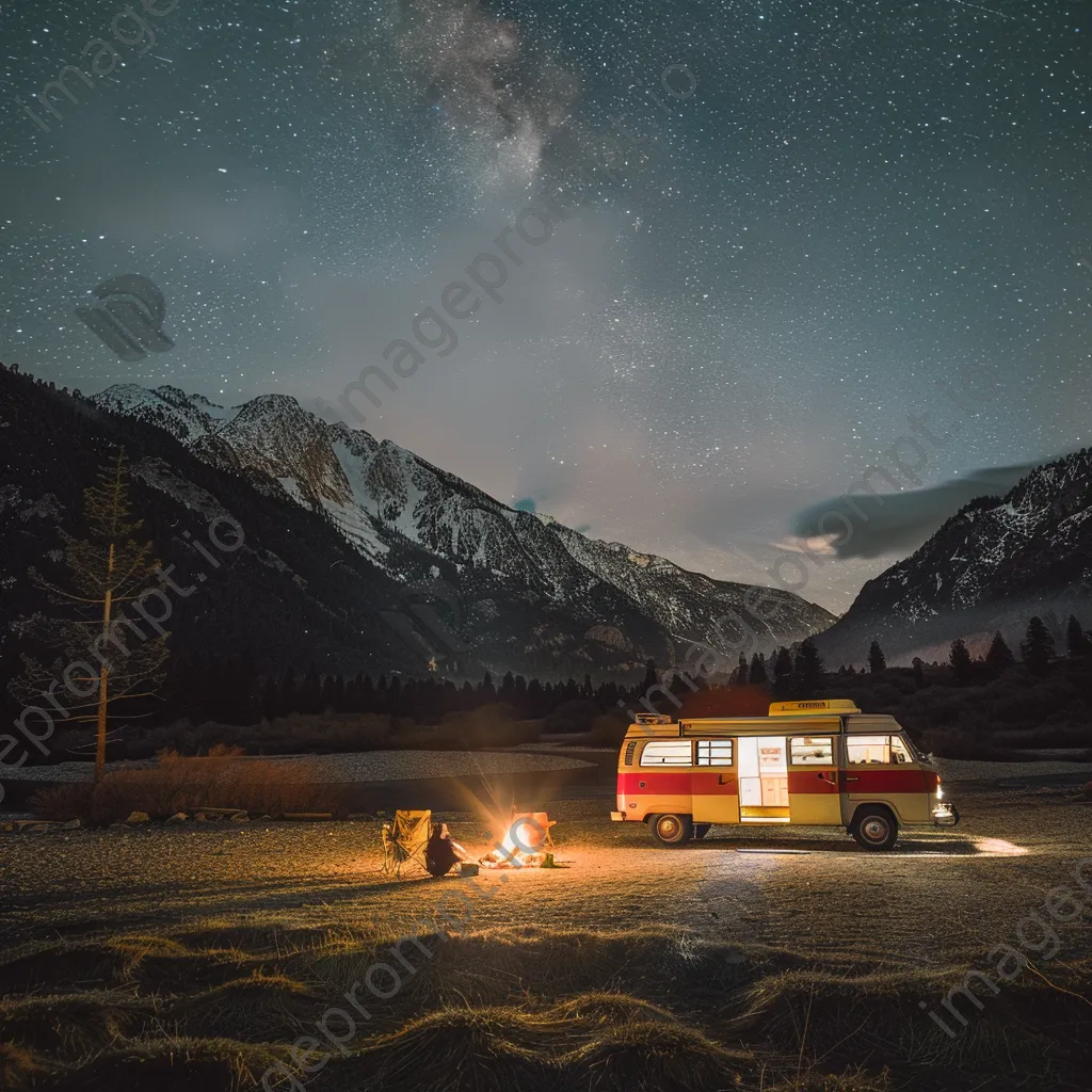 Vintage van parked at a mountain overlook under a starry sky - Image 2