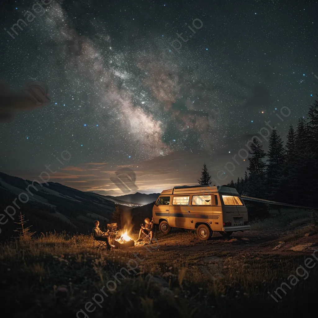 Vintage van parked at a mountain overlook under a starry sky - Image 3