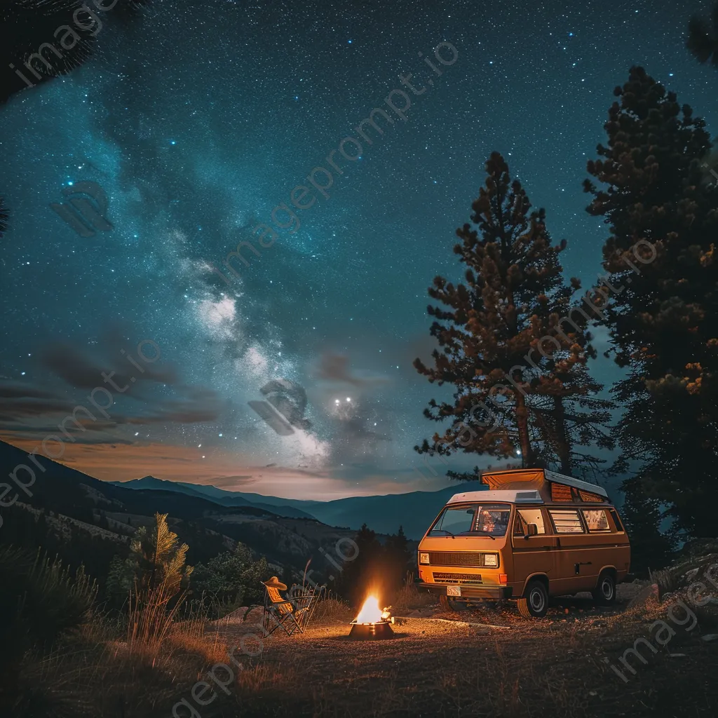 Vintage van parked at a mountain overlook under a starry sky - Image 4