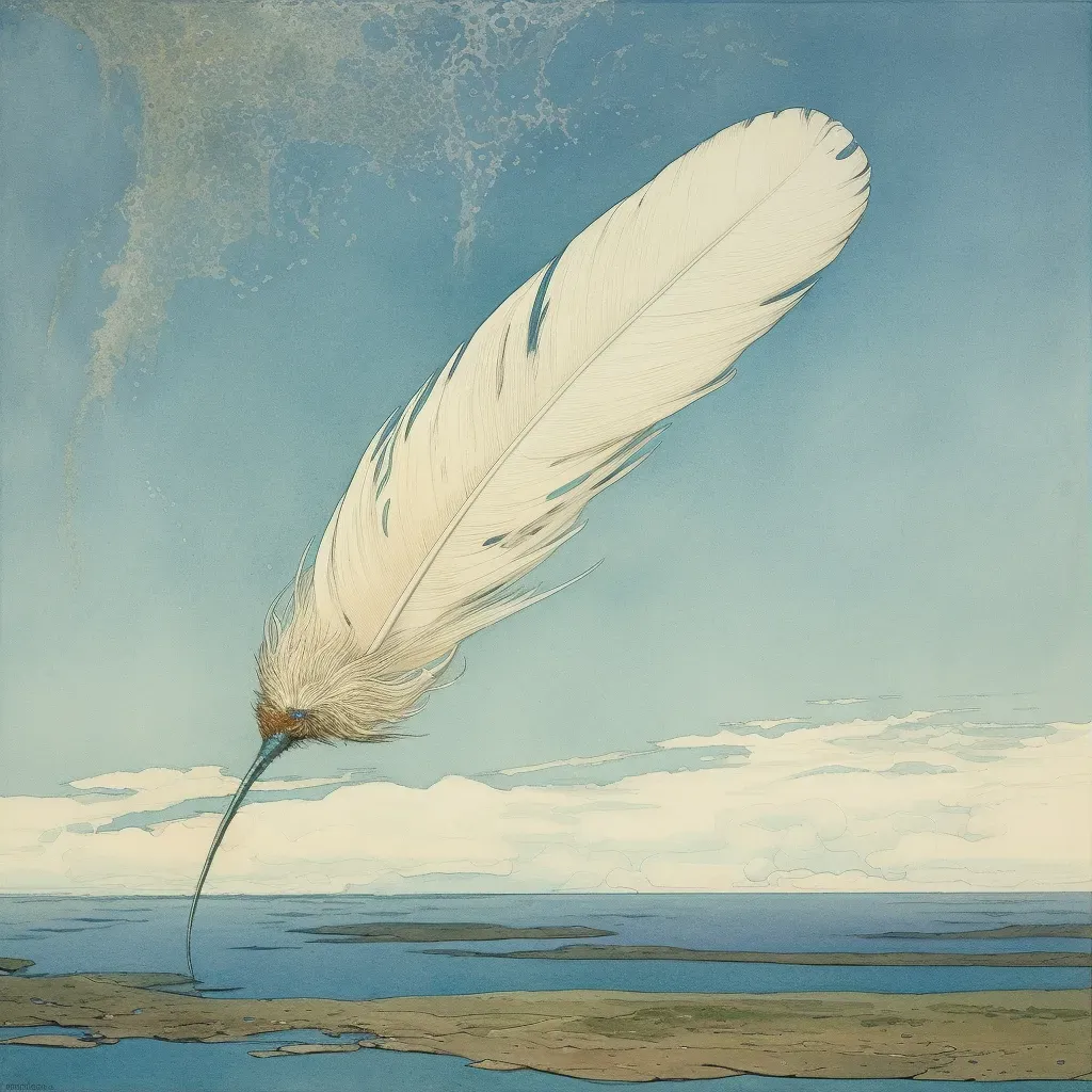 Image of a falling feather against a clear blue sky, symbolizing lightness - Image 1