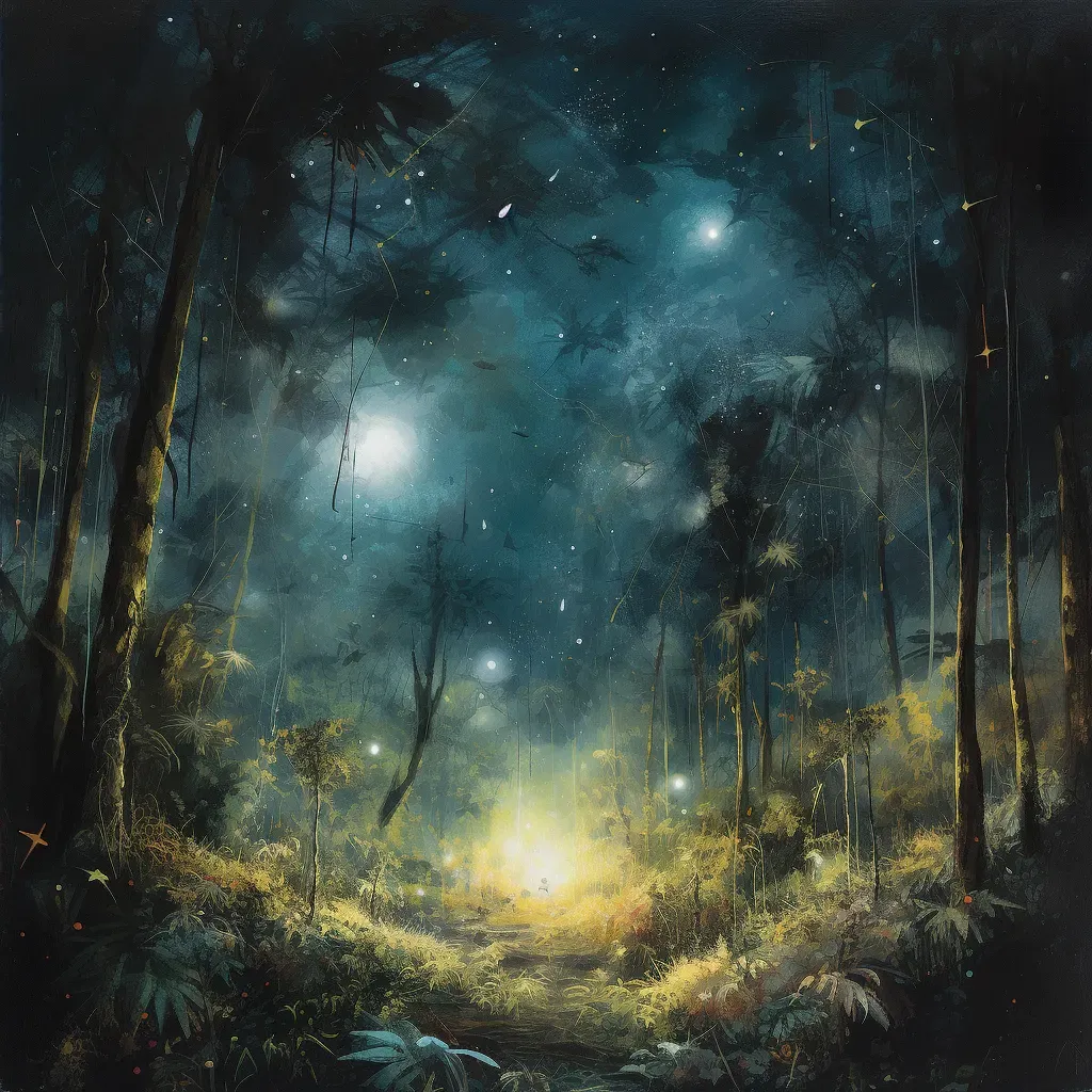 Moonlit forest with fireflies carpet under starry sky - Image 2