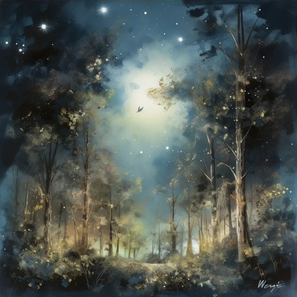 Moonlit forest with fireflies carpet under starry sky - Image 3