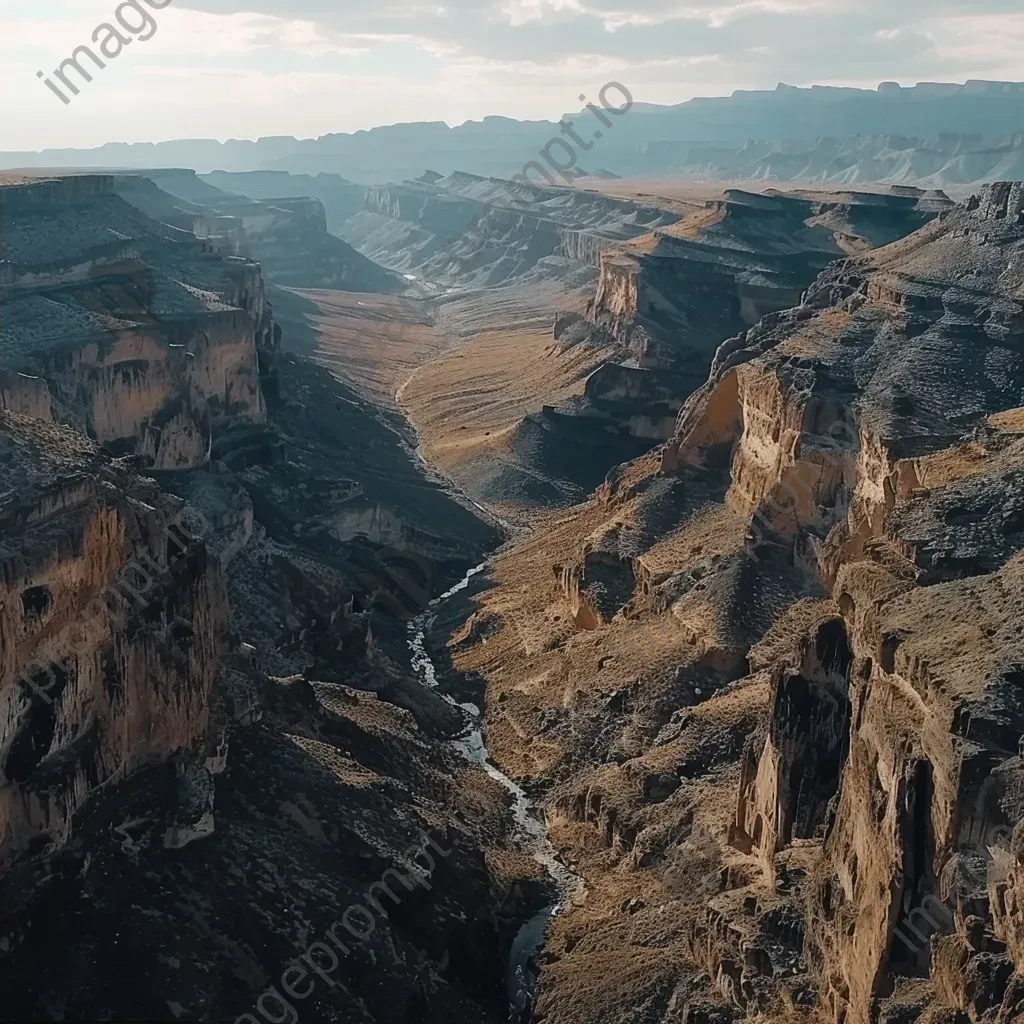 Canyon aerial view with helicopters exploring, rugged terrain scene - Image 2