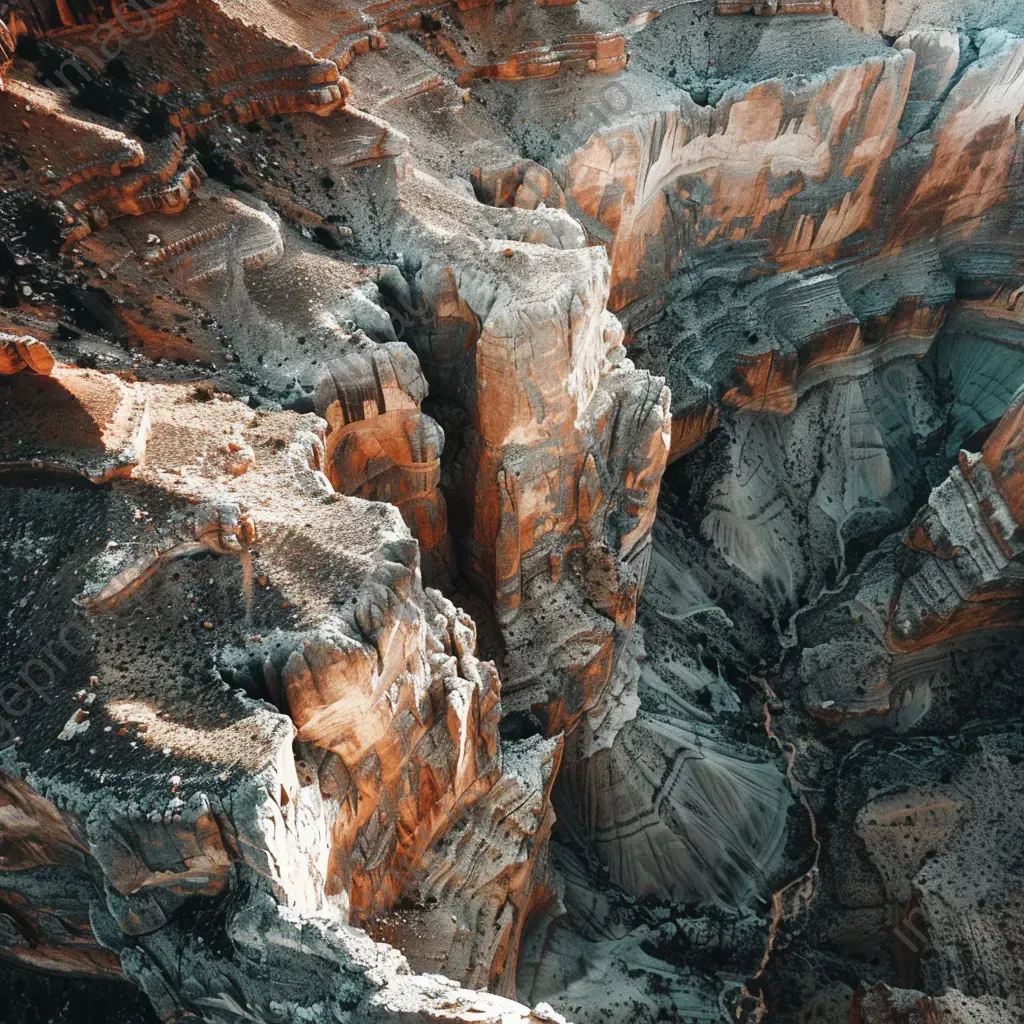 Canyon aerial view with helicopters exploring, rugged terrain scene - Image 3