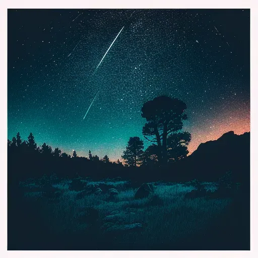 Meteor shower with streaks of light across the night sky over an untouched wilderness - Image 1