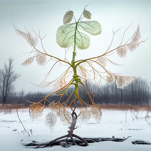 Skeletal tree with green leaf in winter - Image 3