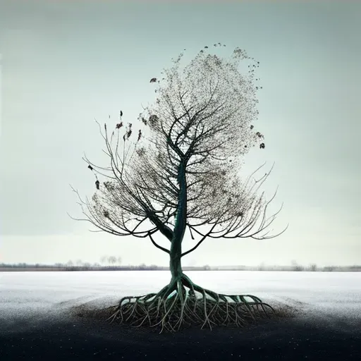 Skeletal tree with green leaf in winter - Image 4