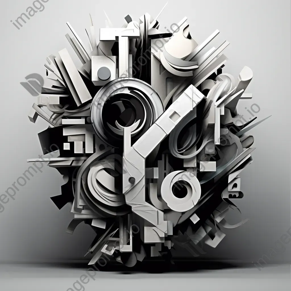 Black and white abstract word depicted in low poly style with cubist influence - Image 1