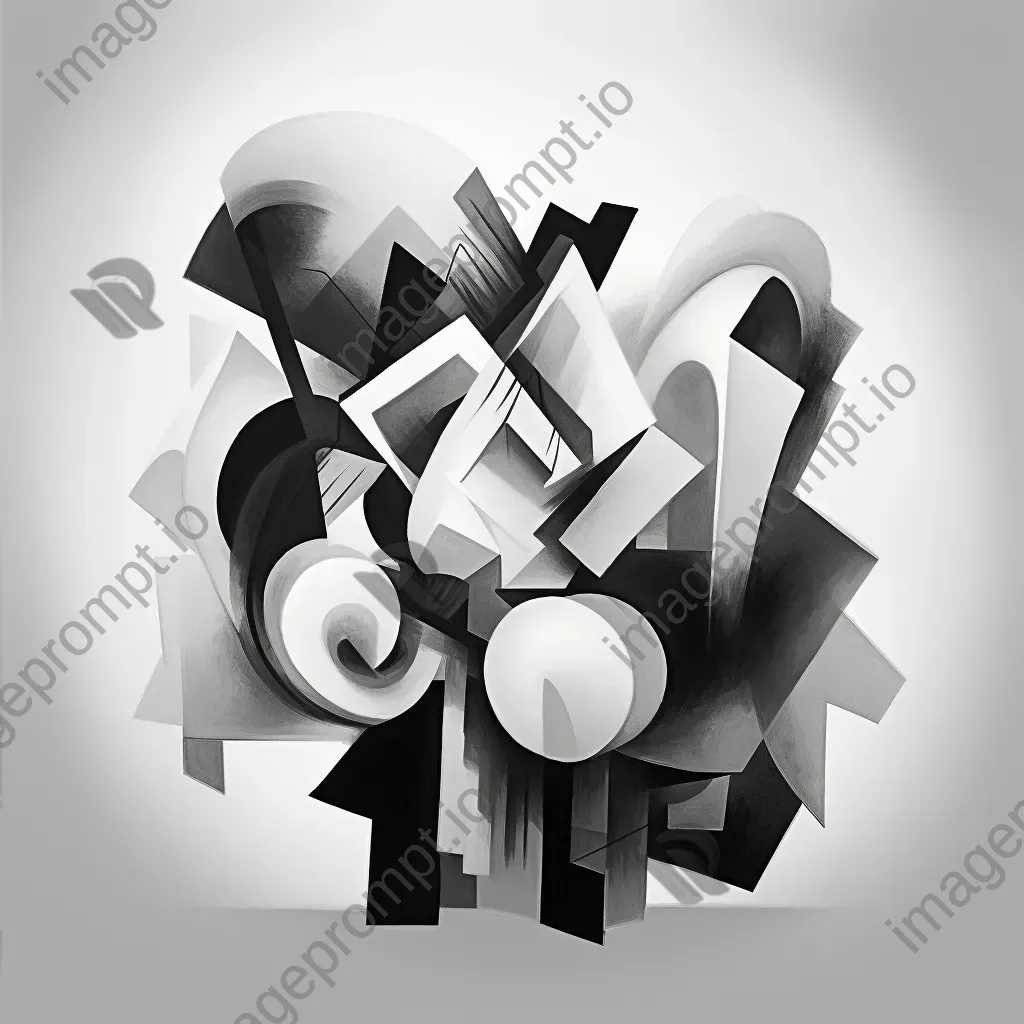 Black and white abstract word depicted in low poly style with cubist influence - Image 2