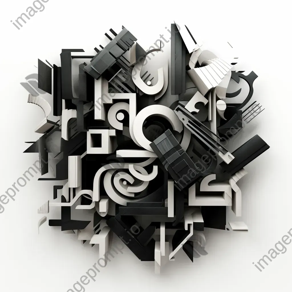 Black and white abstract word depicted in low poly style with cubist influence - Image 3