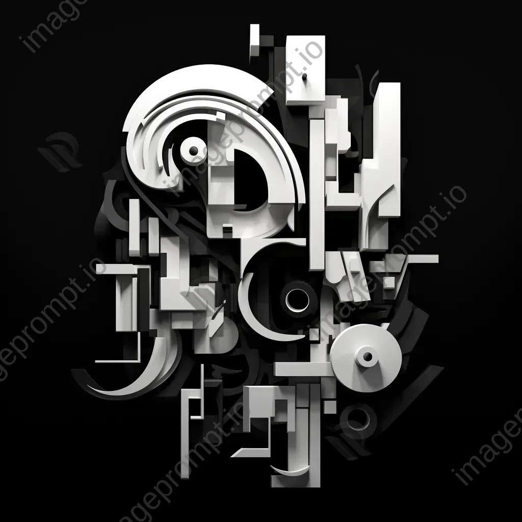 Black and white abstract word depicted in low poly style with cubist influence - Image 4