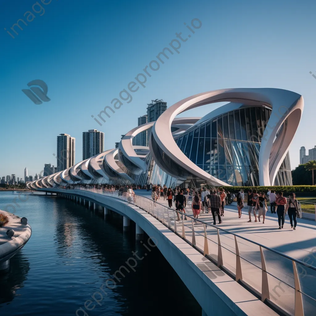 Futuristic city by the water captured during golden hour - Image 3