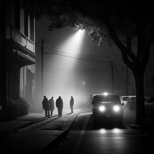 Illustration of a crime scene investigation under harsh streetlamp light - Image 2