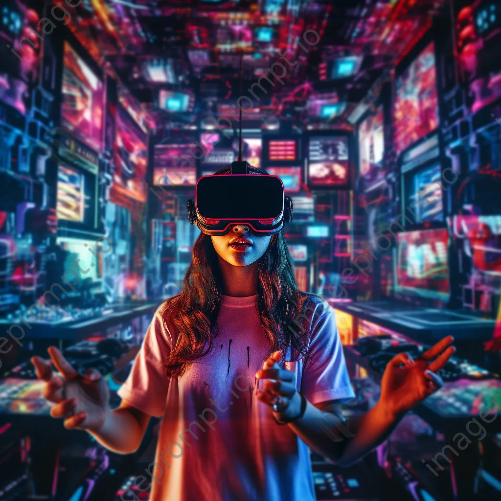 Young woman using a VR headset immersed in gaming. - Image 2