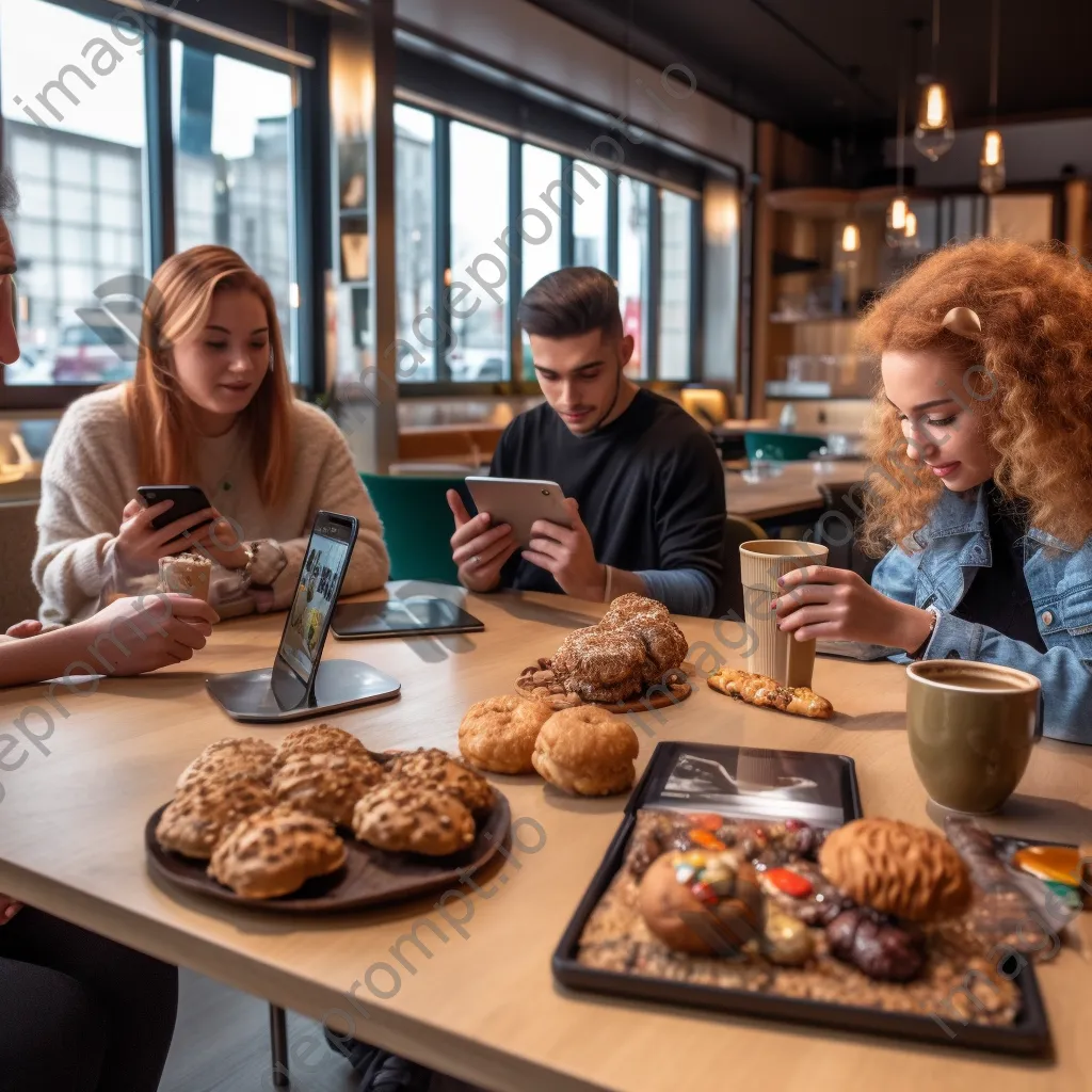 Students studying together with coffee in a vibrant café. - Image 1