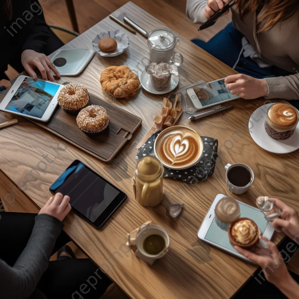 Students studying together with coffee in a vibrant café. - Image 2