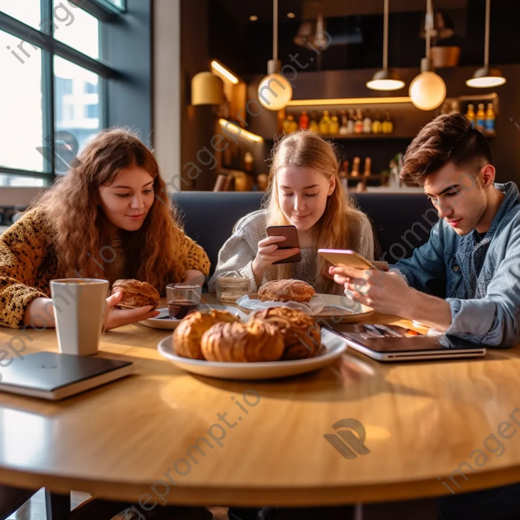 Students studying together with coffee in a vibrant café. - Image 4