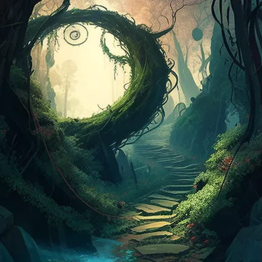 Image of a winding path through a dense forest - Image 1