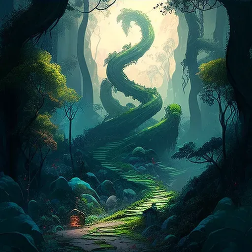 Image of a winding path through a dense forest - Image 3