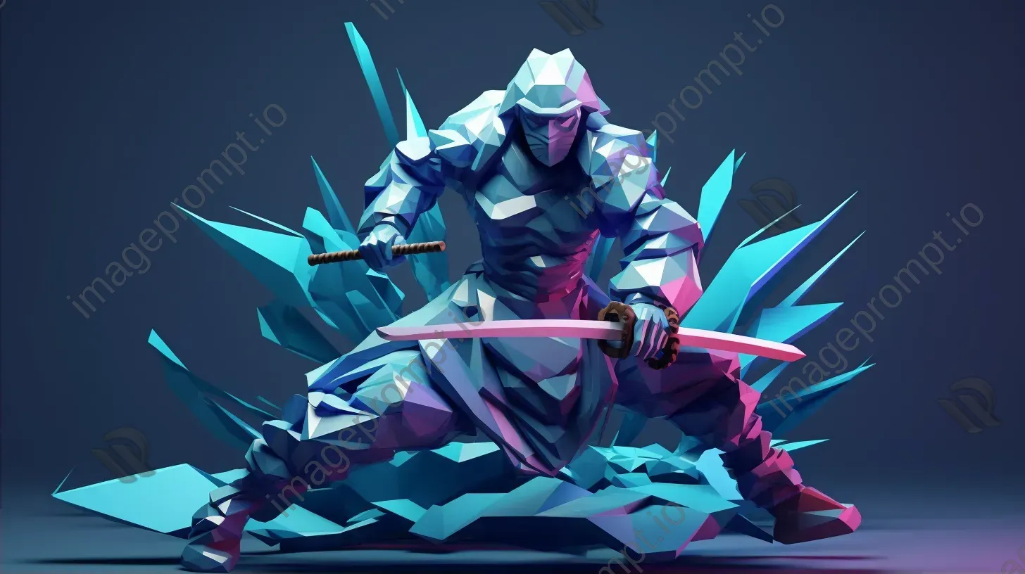 Low poly Samurai character in cool blues - Image 2