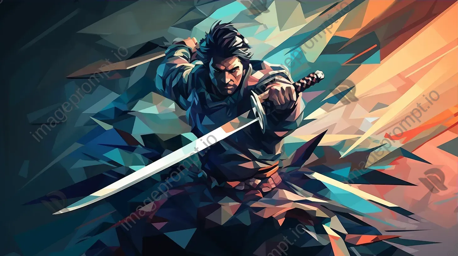 Low poly Samurai character in cool blues - Image 3