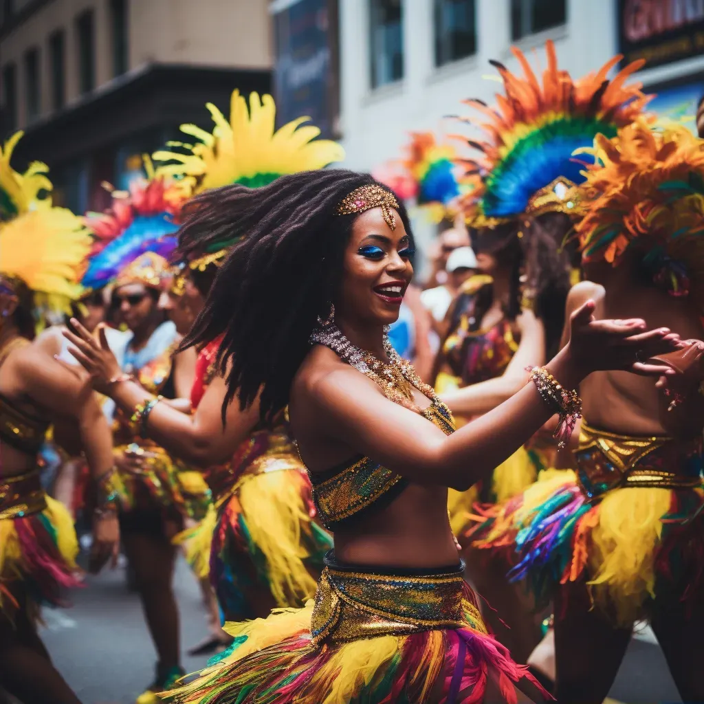 Group of samba dancers in vibrant costumes dancing in a lively street parade - Image 2