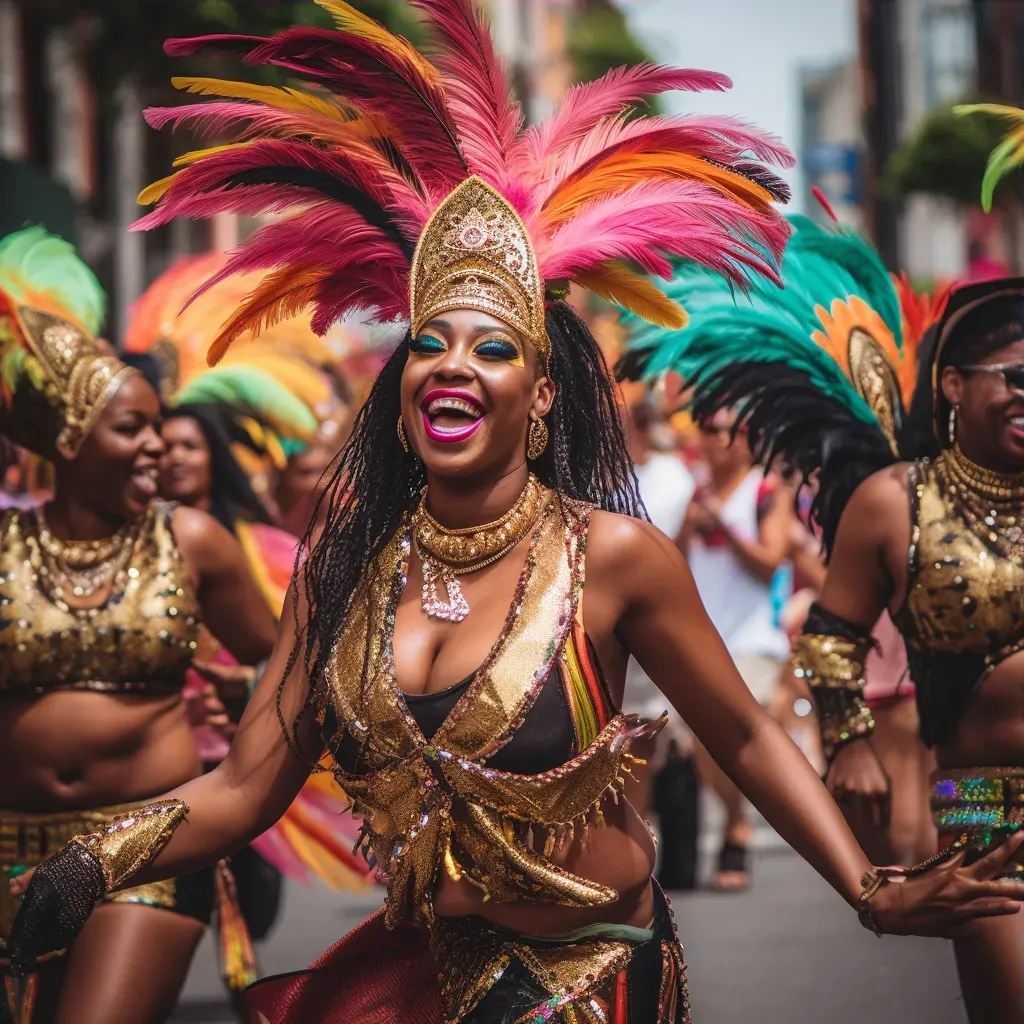 Group of samba dancers in vibrant costumes dancing in a lively street parade - Image 3