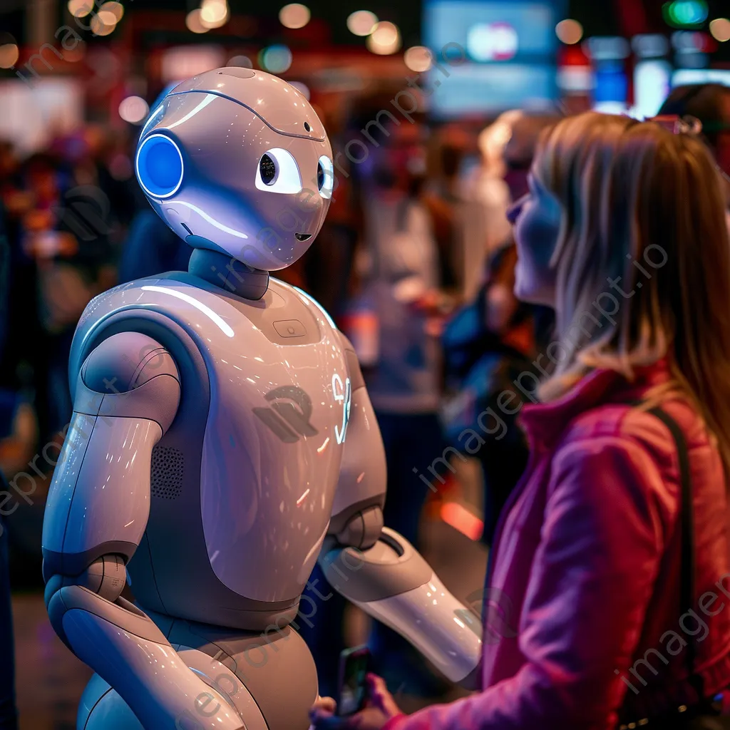 AI robot engaging with diverse attendees at a tech expo - Image 1