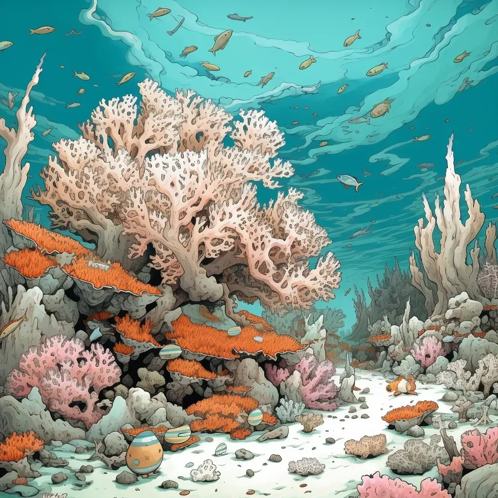 Coral reef bleached by climate change with vibrant fish swimming - Image 2