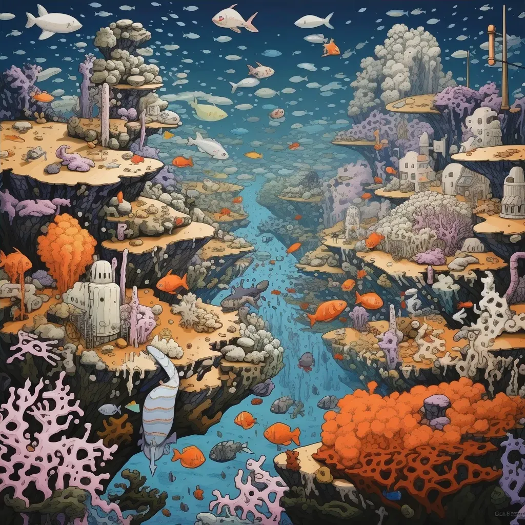 Coral reef bleached by climate change with vibrant fish swimming - Image 4