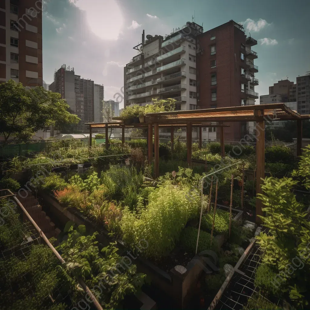 Urban rooftop garden with green plants - Image 1