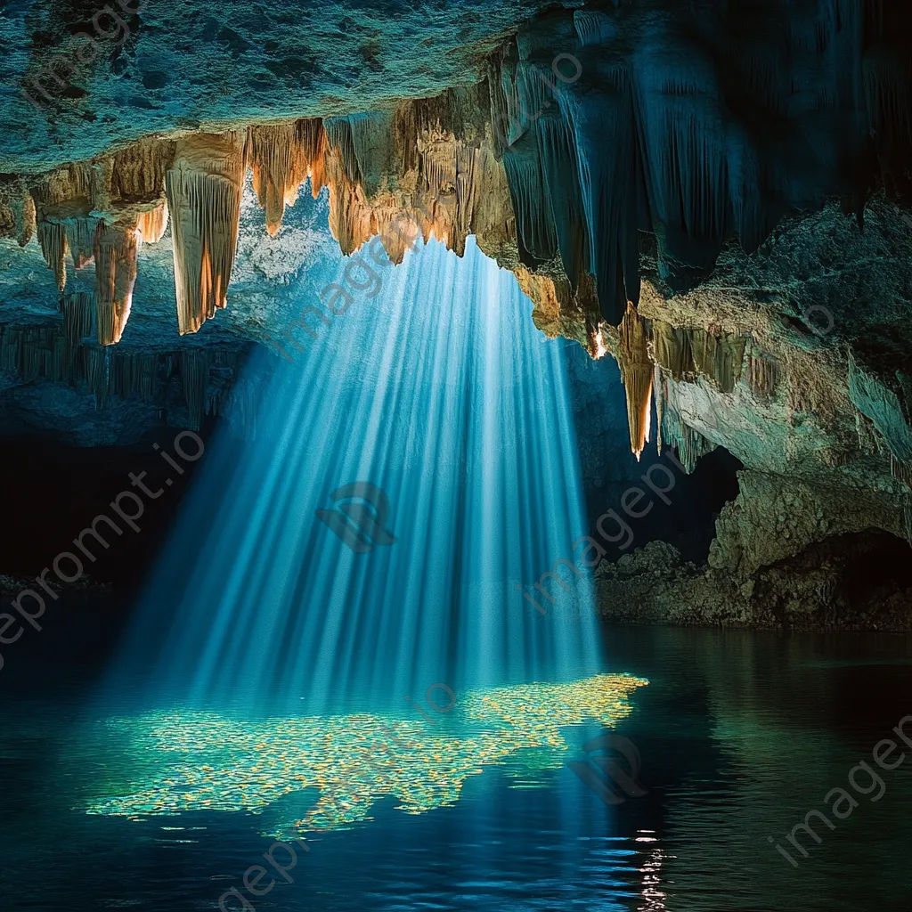 Cave with mineral deposits and light - Image 1