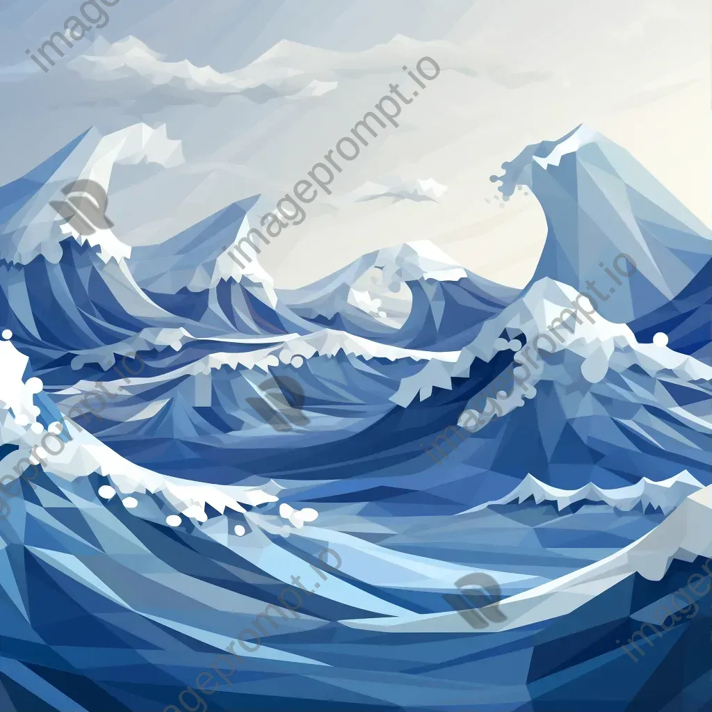 Low Poly stormy seascape in blue-grey color gradients - Image 1