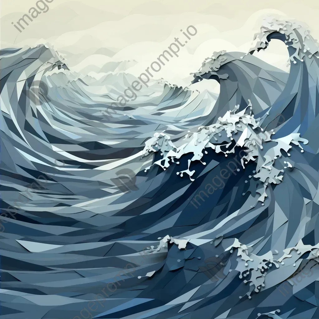 Low Poly stormy seascape in blue-grey color gradients - Image 2