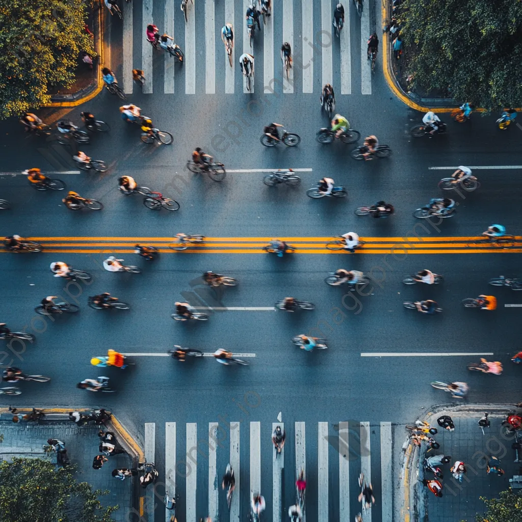 Overhead shot of a busy bike lane with diverse cyclists - Image 3